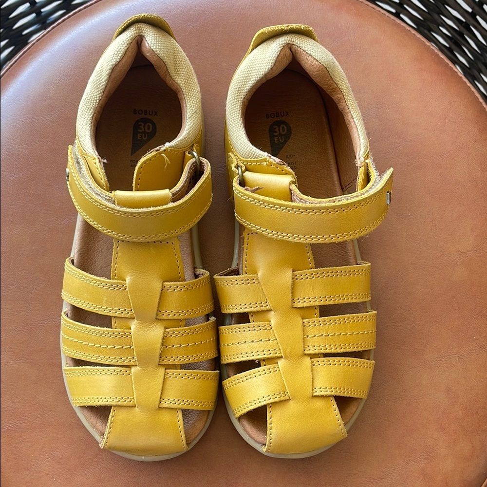 Bobux Yellow Sandals with Velcro Strap and Closed-Toe Design